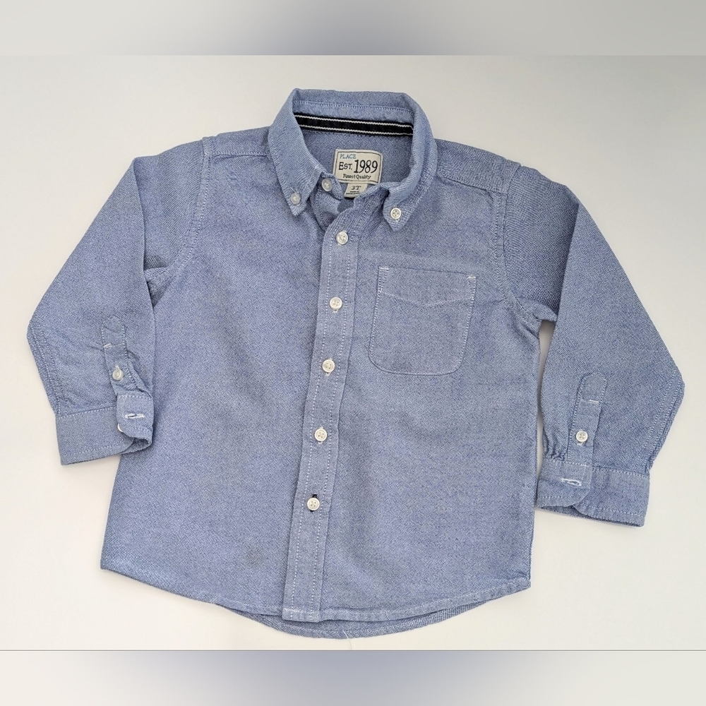 The Children's Place Boys' (3T) Preppy Long-Sleeve Blue Button-Down Collar Shirt